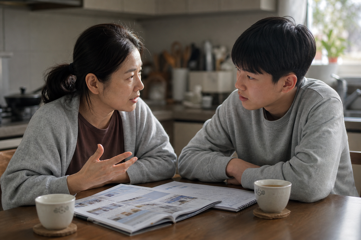 가족이 함께 AP 과목 선택을 의논하는 모습 — 한 사람의 결정이 아닌 가족의 결정
