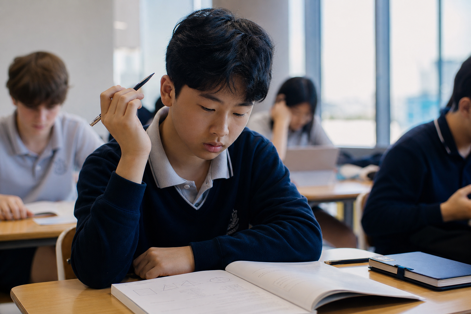 국제학교 첫 수학 수업 — 영어 문제 앞에서 잠시 멈춘 한국 학생
