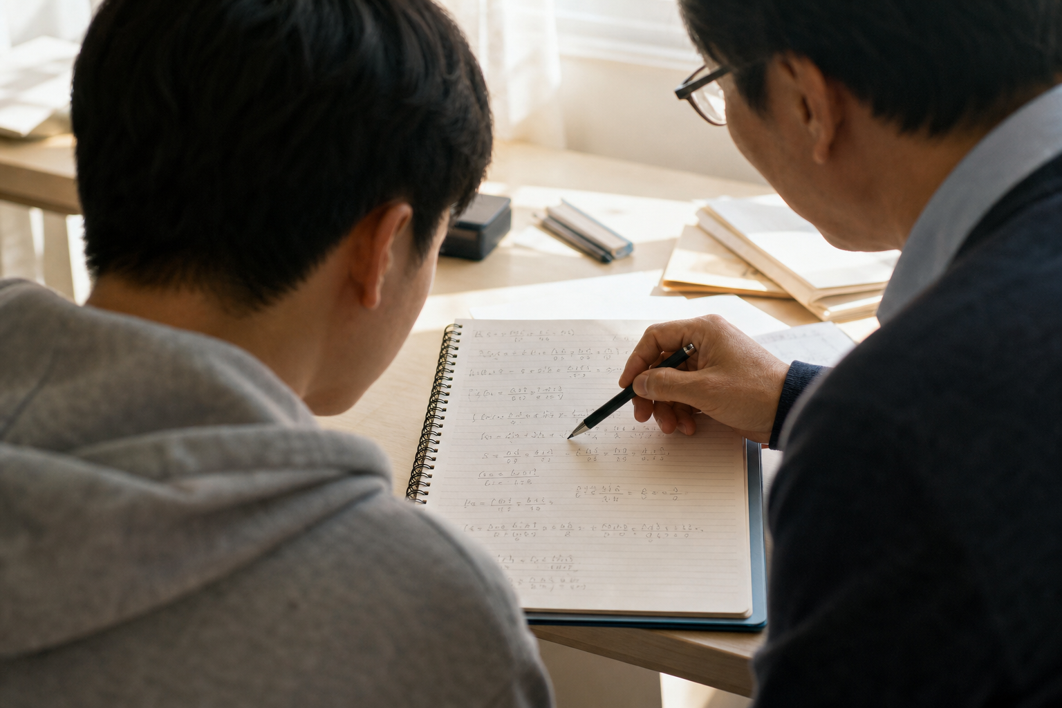 8년 국제학교 1:1 과외 — 학생이 어디서 무너지는지 손으로 짚어 진단하는 모습
