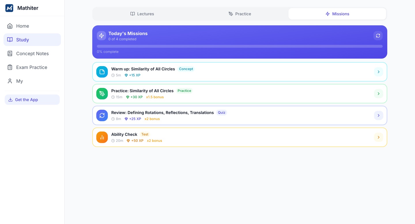 The daily missions a student opens the app to